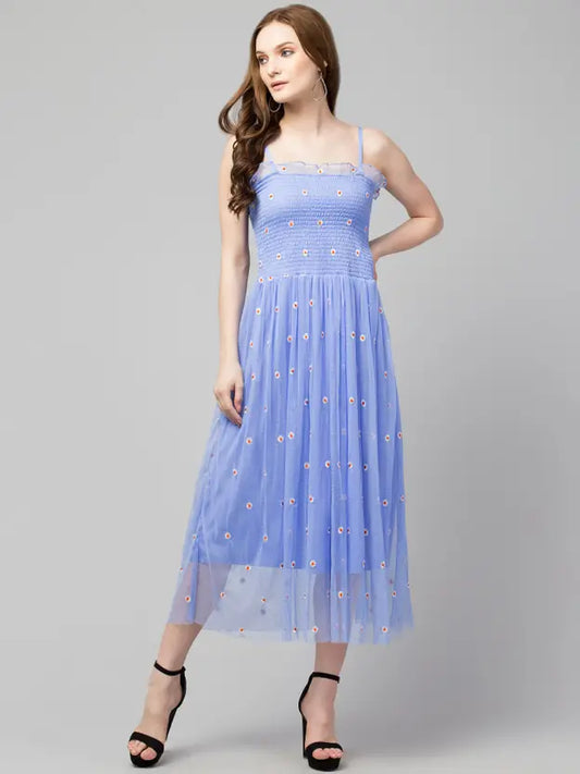 Women Ethnic Dress Aqua Blue Midi/Calf Length Dress